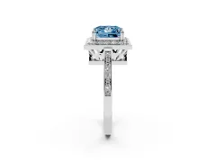 Fancy Blue Princess Cut Diamond Halo Ring Set in Silver with Accent-Lined Split Shank and Prong Setting
