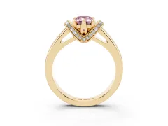 Fancy Pink Emerald Cut Diamond Pavé Band Solitaire Ring Set in Yellow gold with Prong Setting