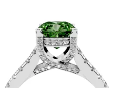 Fancy Green Cushion Cut Diamond Solitaire Ring Set in White gold with Brilliant Pavé Band and Prong Setting