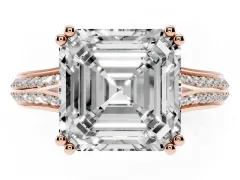 Asscher Cut Diamond Split Shank Pavé Engagement Ring Set in Rose gold with Prong-Set Center Stone