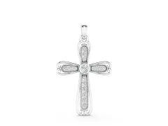 Pavé Round Diamond Cross Pendant Set in White gold with Bezel Outline