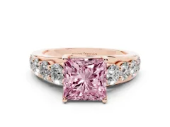 Fancy Pink Princess Cut Diamond Pavé Engagement Ring Set in Rose gold with Prong Setting