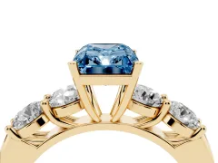 Fancy Blue Radiant Cut Diamond Five-Stone Prong Set Ring Set in Yellow gold with Classic Band