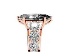 Fancy Black Marquise Cut Diamond Solitaire Ring Set in Rose gold with Pavé-Set Band and Prong Setting