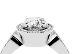 Oval Cut Diamond Halo Ring Set in Platinum with Milgrain Accent Split Shank