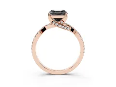Fancy Black Asscher Cut Diamond Twist Pavé Solitaire Engagement Ring Set in Rose gold with Prong Setting