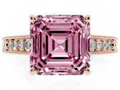 Fancy Pink Asscher Cut Diamond Solitaire Pavé Milgrain Engagement Ring Set in Rose gold with Prong Setting