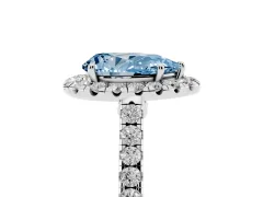 Fancy Blue Pear Cut Diamond Halo Pavé Engagement Ring Set in Platinum with Prong Setting