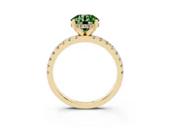 Fancy Green Round Cut Diamond Pavé Solitaire Ring Set in Yellow gold with Round Band Accents and Prong Setting