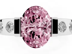 Fancy Pink Oval Cut Diamond Channel-Set Band Ring Set in Platinum with Bezel Prong Setting