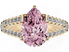 Fancy Pink Pear Cut Diamond Split Shank Pavé Engagement Ring Set in Yellow gold with Prong-Held Center Stone
