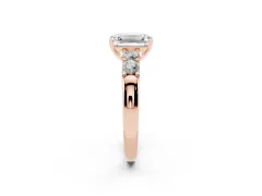 Emerald Cut Diamond Five-Stone Prong Set Engagement Ring Set in Rose gold with Channel Band
