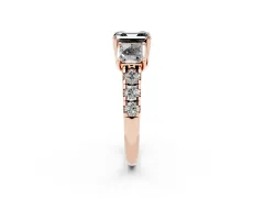 Fancy Black Asscher Cut Diamond Three-Stone Ring Set in Rose gold with Pavé Band