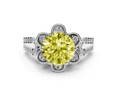 Fancy Yellow Round Cut Diamond Floral Halo Split Shank Engagement Ring Set in Silver with Pavé Shank
