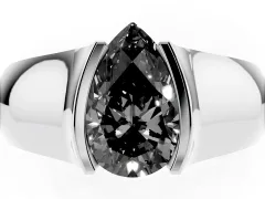 Fancy Black Pear Cut Diamond Bezel Solitaire Ring Set in White gold with Wide Band