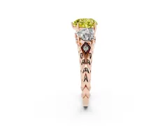 Fancy Yellow Heart Cut Diamond Three-Stone Ring Set in Rose gold with Braided Band