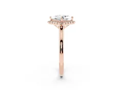 Princess Cut Diamond Halo Engagement Ring Set in Rose gold with Pavé Band and Rising Shoulders