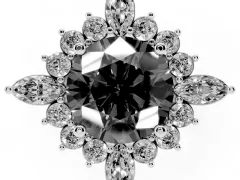 Fancy Black Round Cut Diamond Cluster Halo Ring Set in Platinum with Marquise and Round Accents