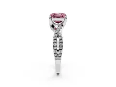 Fancy Pink Asscher Cut Diamond Twist Pavé Solitaire Engagement Ring Set in Platinum with Prong Setting