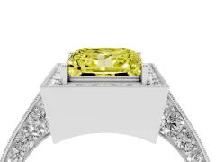 Fancy Yellow Princess Cut Diamond Halo Engagement Ring Set in Platinum with Accent Split Shank Band