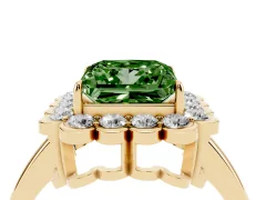 Fancy Green Princess Cut Diamond Halo Cluster Engagement Ring Set in Yellow gold with Solitaire Band and Prong Setting