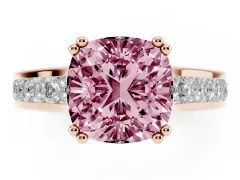 Fancy Pink Cushion Cut Diamond Channel Set Solitaire Engagement Ring Set in Rose gold with Prong Setting