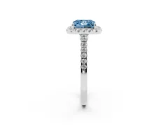 Fancy Blue Princess Cut Diamond Halo Pavé Engagement Ring Set in White gold with Prong Setting