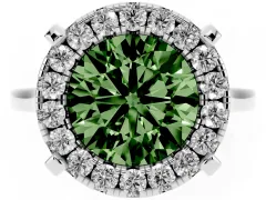 Fancy Green Round Cut Diamond Cluster Halo Solitaire Ring Set in Platinum with Prong Setting