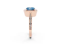 Fancy Blue Radiant Cut Diamond Halo Engagement Ring Set in Rose gold with Accent Split Shank Band