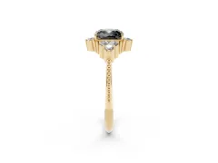 Fancy Black Cushion Cut Diamond Cluster Ring Set in Yellow gold with Beaded Band
