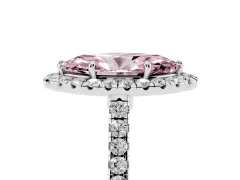 Fancy Pink Marquise Cut Diamond Halo Pavé Engagement Ring Set in Silver with Prong Setting