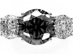 Fancy Black Round Cut Diamond Three-Stone Engagement Ring Set in Platinum with Milgrain Pavé Band