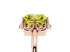 Fancy Yellow Asscher Cut Diamond Round Cluster Halo Ring Set in Rose gold with Solitaire Band and Prong Setting