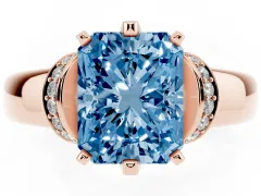 Fancy Blue Radiant Cut Diamond Pavé Band Solitaire Ring Set in Rose gold with Prong Setting