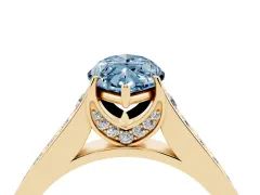 Fancy Blue Marquise Cut Diamond Solitaire Pavé Engagement Ring Set in Yellow gold with Prong Setting