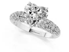 Heart Cut Diamond Pavé Band Solitaire Ring Set in Silver with Close-Set Accent Stones and Prong Setting