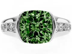 Fancy Green Cushion Cut Diamond Bezel-Set Solitaire Ring Set in Silver with Channel-Set Band