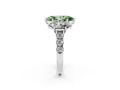 Fancy Green Marquise Cut Diamond Three-Stone Ring Set in Silver with Pavé Band