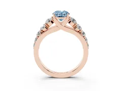 Fancy Blue Oval Cut Diamond Solitaire Ring Set in Rose gold with Pavé-Set Band and Prong Setting