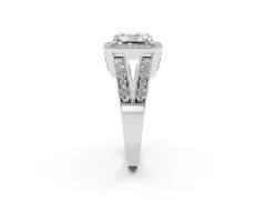 Radiant Cut Diamond Halo Ring Set in White gold with Stone-Set Split Shank and Milgrain Edges