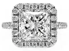 Princess Cut Diamond Pavé Halo Engagement Ring Set in Silver with Pavé Band and Prong Setting