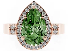Fancy Green Pear Cut Diamond Halo Ring Set in Rose gold with Pavé-Lined Split Shank Band
