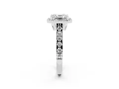 Asscher Cut Diamond Halo Engagement Ring Set in White gold with Pavé Band and Prong-Set Center