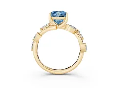 Fancy Blue Princess Cut Diamond Solitaire Ring Set in Yellow gold with Twisted Marquise Accent Band