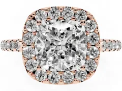 Cushion Cut Diamond Pavé Halo Ring Set in Rose gold with Prong Setting