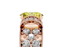 Fancy Yellow Oval Cut Diamond Milgrain Halo Pavé Engagement Ring Set in Rose gold with Prong Setting
