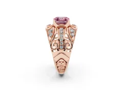 Fancy Pink Asscher Cut Diamond Art Deco Ring Set in Rose gold with Pavé Split Shank