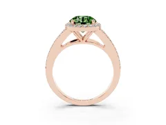 Fancy Green Round Cut Diamond Halo Split Shank Ring Set in Rose gold with Accent Stones and Prong Setting