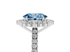 Fancy Blue Oval Cut Diamond Halo Ring Set in Silver with Pavé Band and Prong Setting
