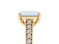 Radiant Cut Diamond Prong Set Solitaire Engagement Ring Set in Yellow gold with Pavé Band